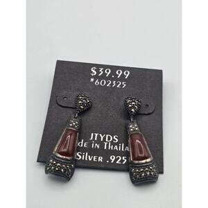 925 Sterling Silver Natural Carnelian & Marcasite Dangle Earrings
